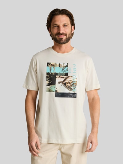Tom Tailor Regular Fit T-Shirt aus reiner Baumwolle Offwhite Melange 4