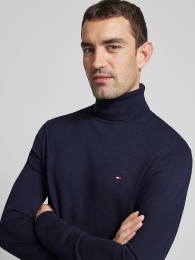 Tommy Hilfiger Rollkragenpullover mit Logo-Stitching Modell 'PIMA' Marine 3