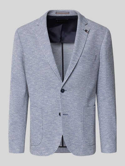 Produktfoto, Slim Fit 2-Knopf-Sakko mit Reverskragen von bugatti, Baumwoll-Mix mit Stretch-Anteil, Strukturmuster, aufgesetzteTaschen, hellblau-weiß