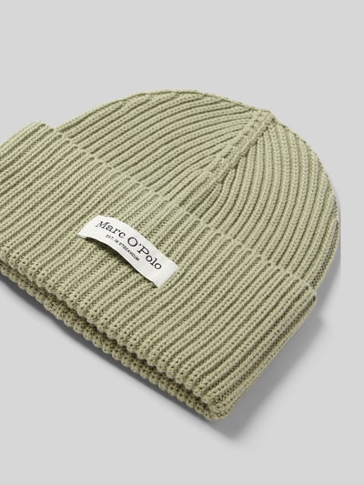 Productfoto, lichtgroene ribgebreide Mütze mit breitem Umschlag van Marc O'Polo, Dames Mütze, zachte textuur