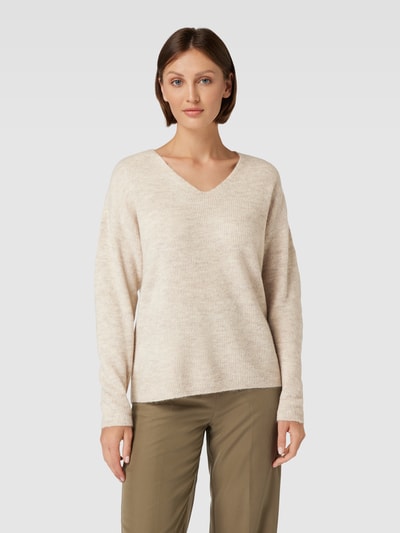 Vero Moda Strickpullover mit V-Ausschnitt Modell 'CREWLEFILE' Ecru Melange 4