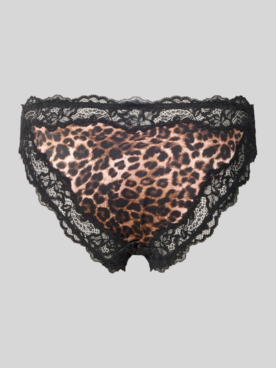 Produktfoto, Slip mit Spitzenbesatz von DORINA, elastisches Material im Allover-Look, Leopardenmuster, schwarze Spitze, körpernahe Passform