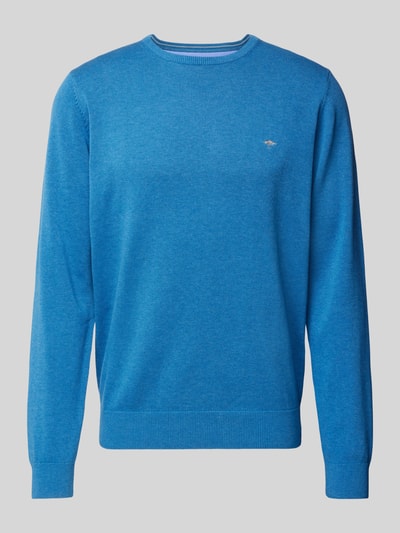 Fynch-Hatton Gebreide pullover met labelstitching, model 'Superfine' Blauw - 2