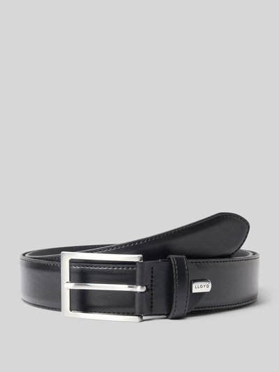 Produktfoto, Ledergürtel mit Dornschließe und Label-Detail von Lloyd Men's Belts, czarne gładkie skórzane wykończenie, klasyczny kształt, szerokość 125 cm