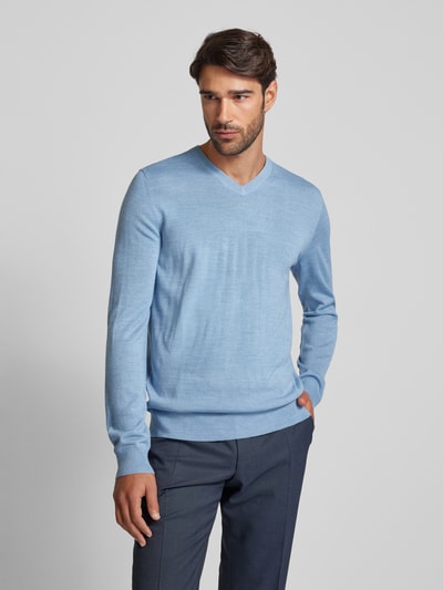 Christian Berg Men Gebreide pullover met V-hals Lichtblauw gemêleerd - 4