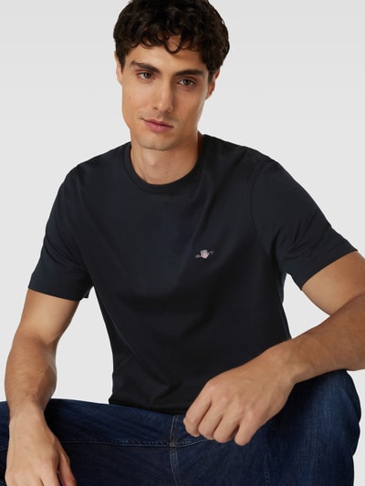 Gant Regular fit T-shirt met labelstitching, model 'SHIELD' Zwart - 3