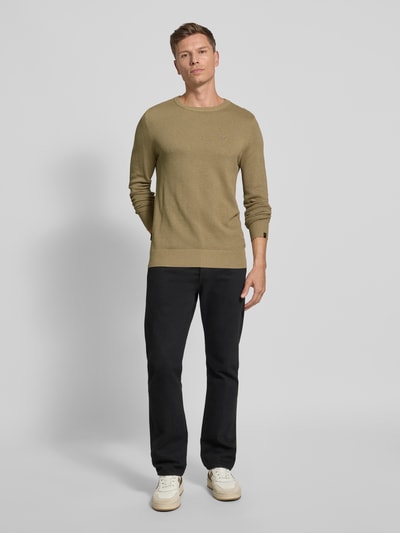 PME Legend Strickpullover mit Rundhalsausschnitt und Label-Stitching Beige 1