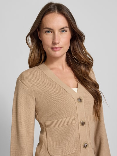 HUGO Slim fit gebreid jack van scheerwolmix, model 'SELOSINA' Zand - 3