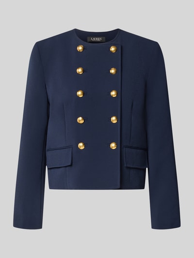 Productfoto, Regular Fit Kurzblazer mit Zierknöpfen van Lauren Ralph Lauren in donkerblauw met gouden knopen, rechte vormen, gladde textuur