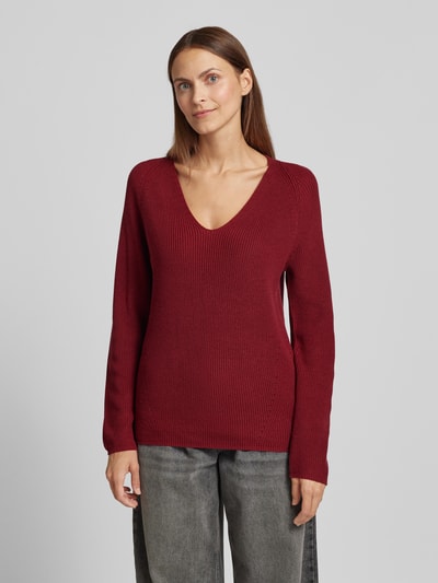 s.Oliver RED LABEL Pullover met ribstructuur en V-hals Rood - 4