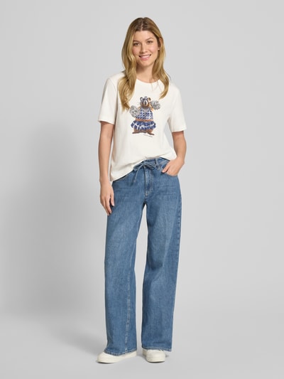 Marc Cain T-shirt met motiefprint en ronde hals Offwhite - 1