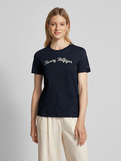 Tommy Hilfiger T-Shirt mit Label-Stitching Modell 'SCRIPT' Marine 4