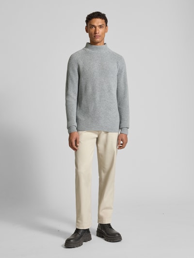 MAERZ Muenchen Gebreide pullover van een mix van scheerwol en alpaca met opstaande band Lichtgrijs - 1