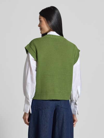 Vrouwenmodel draagt groene loose fit spencer van katoenmix model 'ALAMARO' van Weekend Max Mara, Dames pullover, volledige achteraanzicht.