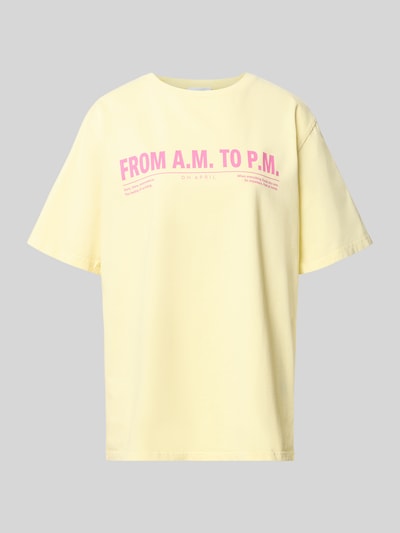 Produktfoto, Damen T-Shirt mit Print aus Reine Baumwolle in Hellgelb, oversized, Modell 'AM to PM' von OH APRIL, Rundhalsausschnitt