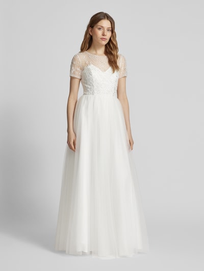 Unique Abendkleid mit Strasssteinbesatz Offwhite 1