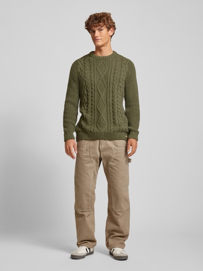 Superdry Strickpullover mit Zopfmuster Modell 'Jacob' Oliv 1