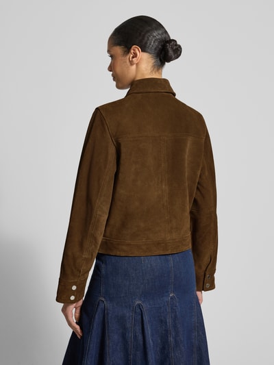 Jake*s Casual Lederjacke mit Druckknöpfen Dunkelbraun 5