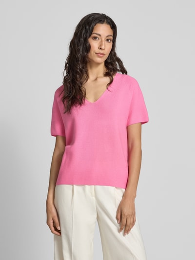 Oui Strickshirt mit abgerundetem V-Ausschnitt Rosa 4