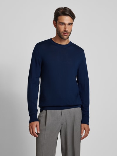 s.Oliver BLACK LABEL Sweter z dzianiny o kroju regular fit z żywej wełny Granatowy 4