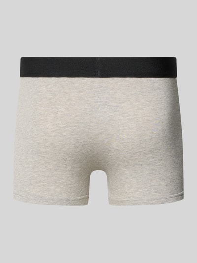 Produktfoto, Trunks mit Logo und elastischem Bund im 2er-Pack von Snocks aus Baumwoll-Elasthan-Mix, Körpernahe Passform, graue Farbe
