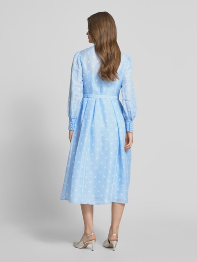 Marc Cain Midi-jurk van een mix van linnen en zijde met riem Lichtblauw - 5