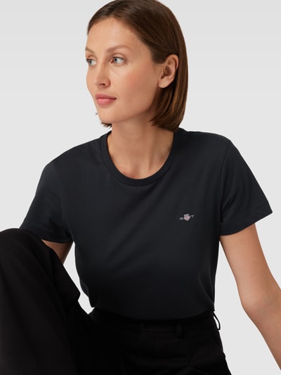 Gant T-Shirt mit geripptem Rundhalsausschnitt Black 3