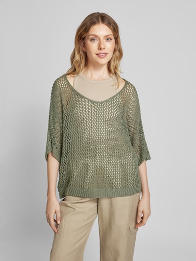 ZABAIONE Strickpullover mit Lochmuster Khaki 4