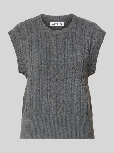 Produktfoto, Regular Fit Pullunder mit Woll-Anteil von MYON in Grau, Material-Mix, Strick-Optik, Rundhalsausschnitt, Damengröße 36, Rückenlänge 56 cm