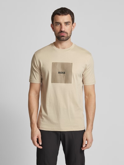 BOSS Green T-shirt met labelprint Beige - 4