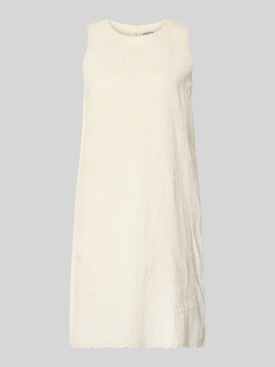 Produktfoto, Minikleid aus Leinen-Mix mit Lochstickerei von Jake*s Casual in Creme, Straight Fit, Rundhalsausschnitt, strukturierte Oberfläche.