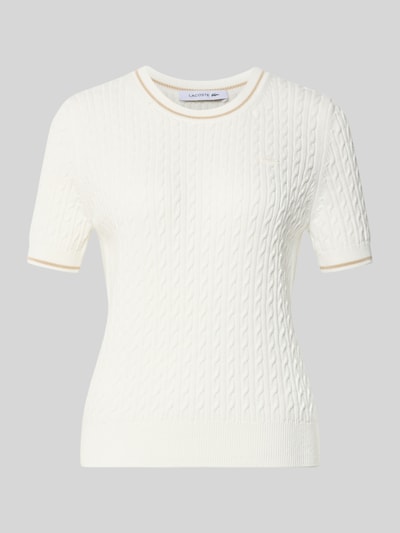 Produktfoto, witte regular fit pullover uit katoenmix van Lacoste voor dames met kabelstructuur en fijne ribboorden