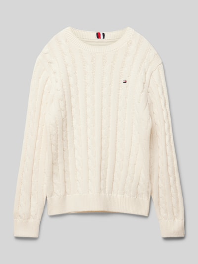 Tommy Hilfiger Teens Strickpullover mit gerippten Abschlüssen Ecru 1