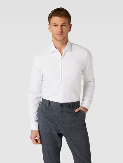 CK Calvin Klein Slim Fit Business-Hemd in unifarbenem Design Modell 'Bari' Weiss 4