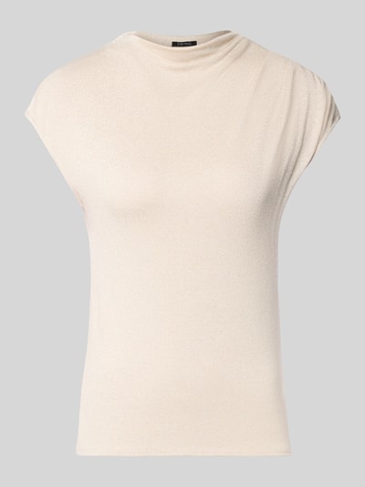 Produktfoto, Slim Fit Bluse aus Viskose-Mix in Strick-Optik von SWING, hellbeige, elastisch, Stehkragen, kurze Kappärmel, glatte Oberfläche