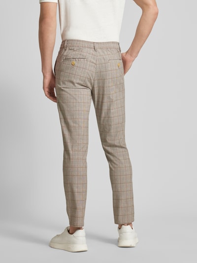 Lindbergh Tapred fit stoffen broek met glencheck-motief Camel - 5