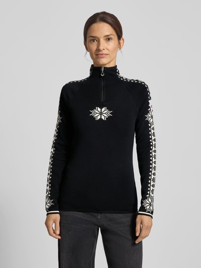 Dale of Norway Gebreide pullover van wol met ritssluiting, model 'Geilo' Zwart - 4
