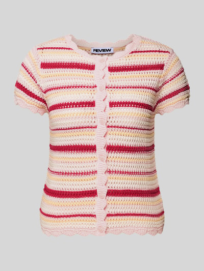 Produktfoto, Gestreiftes Häkel-Top mit Muschelrand-Detail von REVIEW, Reine Baumwolle, Slim-Fit, Streifenmuster, Knopfleiste, Rückenlänge 50 cm