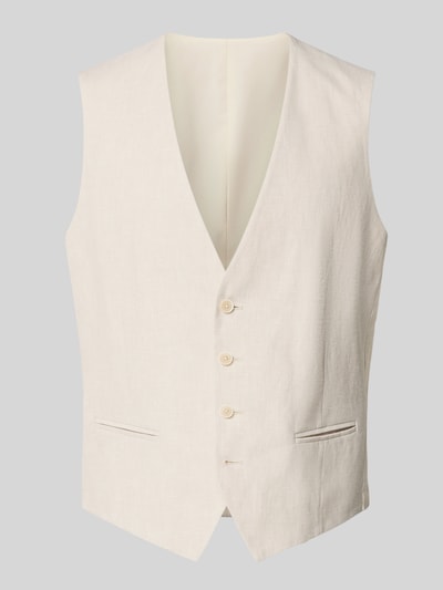 Produktfoto, Weste aus Leinen-Baumwoll-Mix mit Paspeltaschen von MCNEAL in Beige, Regular-Fit, V-Ausschnitt, glatte Textur, Rückenlänge 59 cm bei Größe 50.