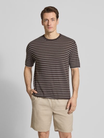 FTC-Cashmere T-Shirt in Strick-Optik mit Kaschmir-Anteil Dunkelbraun 4