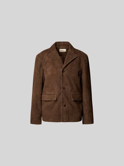 Produktfoto, Lederjacke aus echtem Ziegenleder von Officine Générale in Braun, Regular Fit, Reverskragen, Pattentaschen, Knopfleiste, glatte Textur