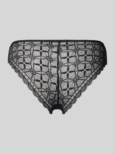 Produktfoto, Slip mit Spitzenbesatz und Schleife von Jake*s Casual in Schwarz mit filigranem Muster und zarter Textur vor grauem Hintergrund.