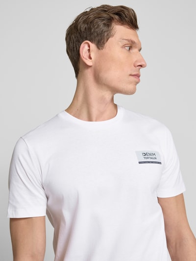 Tom Tailor Denim Regular fit T-shirt met groot labelopschrift Offwhite - 3