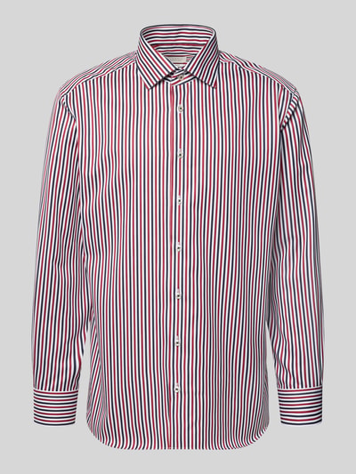 Produktfoto, Regular Fit Business-Hemd mit Kentkragen von ETERNA, gestreiftes Baumwollhemd in Weiß, Blau und Rot, lange Ärmel, glatte Textur