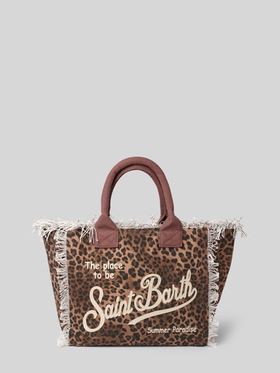 MC2 Saint Barth shopper met labelprint en franjes model 'VANITY' Donkerbruin - 4