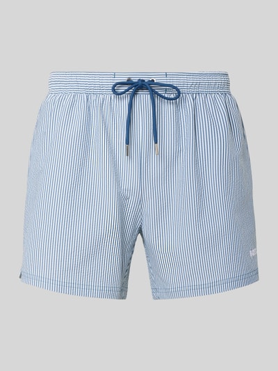 Produktfoto, Badeshorts mit Tunnelzug Modell 'VELVETFISH' von BOSS, Optik:Allover-Muster, gestreift, elastisch, Eingrifftaschen, Gesäßtasche