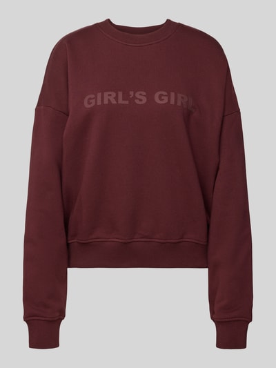 Produktfoto, Sweatshirt mit Statement-Print und überschnittenen Schultern von OH APRIL in Dunkelrot, Reine Baumwolle, Regular-Fit, Gerippter Rundhalsausschnitt, Statement-Print, Gerippte-Abschlüsse.