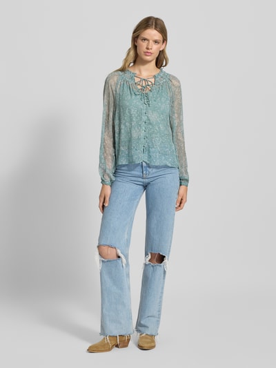Only Loose fit chiffon blouse met all-over motief, model 'ELIZA LIFE' Rietgroen - 1