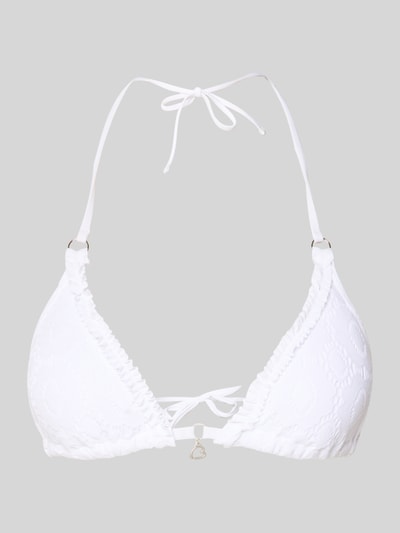 Productfoto, wit Bikini-Oberteil met allover-crochet-look model 'Crico' van Banana Moon, elastische katoenmix, sierplooien, charm