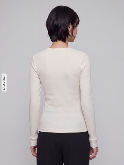 Jake*s Casual Langarmshirt mit Rippstruktur Ecru 5